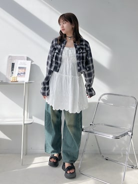 「アイテム（チュニック）」を使った、Miyukiさん（レディース・160cm）の夏コーディネート