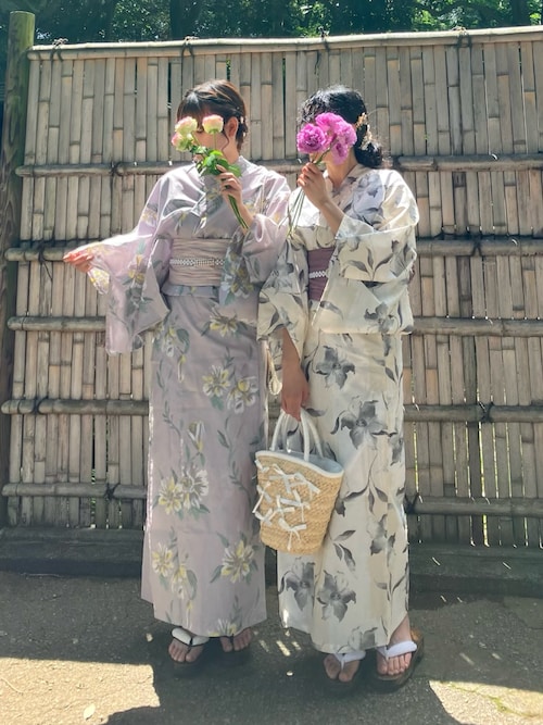 セール】◎アソート花柄浴衣 兵児帯 2点セット【ZOZOTOWN限定アイテム