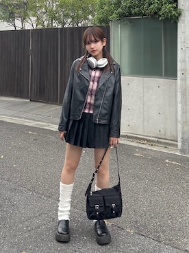 「アイテム（ライダースジャケット）」を使った、Miyukiさん（レディース・160cm）の秋コーディネート