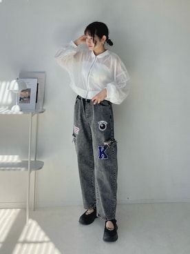 「ワッペン」｜「アイテム（ジャケット/アウター）」を使った、Miyukiさん（レディース・160cm）の春コーディネート