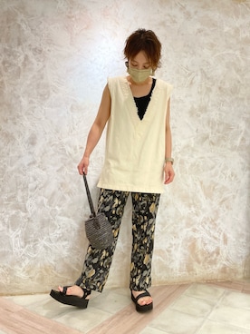 「UNITED ARROWS（ユナイテッドアローズ）のアイテム（かごバッグ）」を使った、Onuさん（レディース・159cm）の夏コーディネート