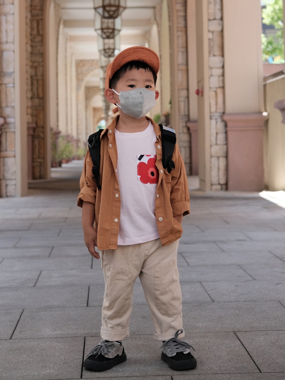 「marimekkoのアイテム（Tシャツ/カットソー、レッド系）」を使った、housebabypresleyさん（キッズ・90cm）の夏コーディネートの1枚目の写真