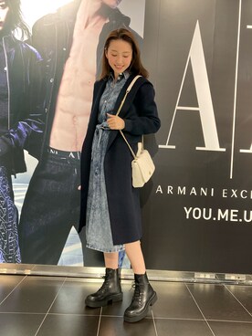 「ARMANI EXCHANGE（アルマーニエクスチェンジ）のアイテム（チェスターコート）」を使った、naobeさん（レディース・169cm）の冬コーディネート