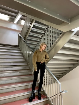 「ハーフジップ」｜武島マリアさん（レディース・157cm）の冬コーディネート