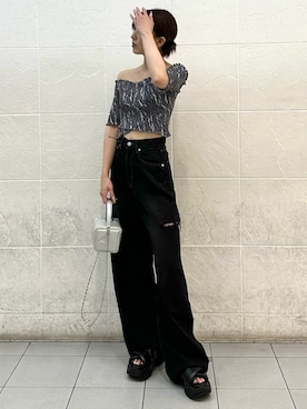 「EMODA（エモダ）のアイテム（サンダル）」を使った、武島マリアさん（レディース・157cm）の夏コーディネート