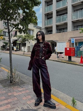「アイテム（デニムジャケット）」を使った、桂束咲さん（レディース・170cm）の夏コーディネート