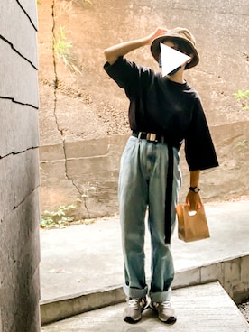 「UNIQLO（ユニクロ）のハイライズボーイフレンドフィットジーンズ＋EC（デニムパンツ）」を使った、minamiさん（レディース・156cm）の夏コーディネート