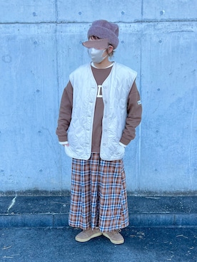 「キルティングベスト」｜「アイテム（ブルゾン）」を使った、にこ。さん（レディース・165cm）の冬コーディネート
