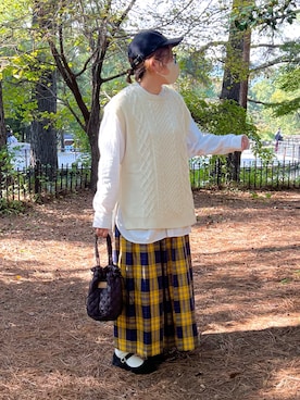 「チェック柄に恋してる」｜「アイテム（バレエシューズ）」を使った、にこ。さん（レディース・165cm）の秋コーディネート