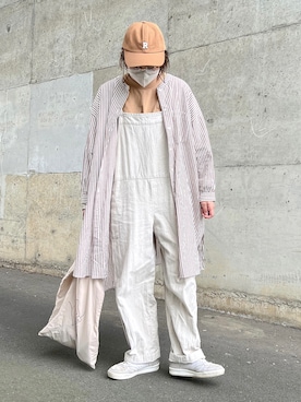 「シャツワンピ」｜「アイテム（オールインワン・サロペット）」を使った、にこ。さん（レディース・165cm）の秋コーディネート