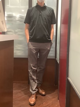 「TOKYO SHIRTS（トウキョウシャツ）のビズポロ クールタッチコットン 綿100% 半袖ポロシャツ（ポロシャツ、グリーン系）」を使った、TOKYO SHIRTS おおたかの森店さん（メンズ・177cm）の春コーディネート