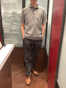 「TOKYO SHIRTS（トウキョウシャツ）のビズポロ コンフォートドライ 半袖ポロシャツ（ポロシャツ、グレー系）」を使った、TOKYO SHIRTS おおたかの森店さん（メンズ・177cm）の春コーディネート