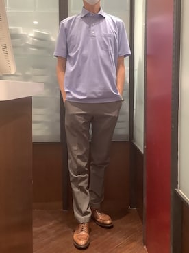 「TOKYO SHIRTS（トウキョウシャツ）のビズポロ クールタッチコットン 綿100% 半袖ポロシャツ（ポロシャツ、ブルー系）」を使った、TOKYO SHIRTS おおたかの森店さん（メンズ・177cm）の夏コーディネート