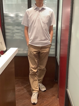 「TOKYO SHIRTS（トウキョウシャツ）のフラワープリント ポロシャツ（ポロシャツ、ホワイト系）」を使った、TOKYO SHIRTS おおたかの森店さん（メンズ・177cm）の春コーディネート