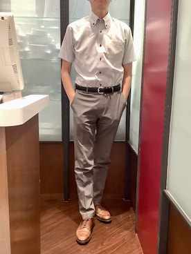 「TOKYO SHIRTS（トウキョウシャツ）の【超形態安定】【吸水速乾】 形態安定ノンアイロン ドゥエボットーニ 半袖ビジネスワイシャツ（ビジネスシャツ、グレー系）」を使った、TOKYO SHIRTS おおたかの森店さん（メンズ・177cm）の夏コーディネート