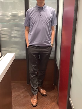 「TOKYO SHIRTS（トウキョウシャツ）のビズポロ コンフォートドライ 半袖ポロシャツ（ポロシャツ、ブルー系）」を使った、TOKYO SHIRTS おおたかの森店さん（メンズ・177cm）の春コーディネート