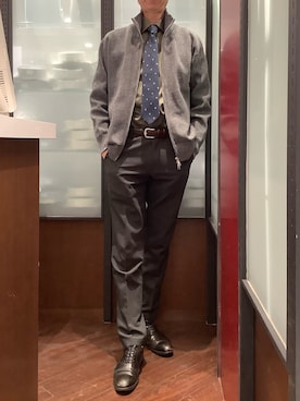 「オフィススタイル」｜「アイテム（ブルゾン）」を使った、TOKYO SHIRTS おおたかの森店さん（メンズ・177cm）の秋コーディネート