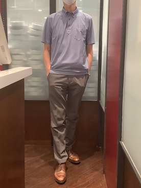 「TOKYO SHIRTS（トウキョウシャツ）のビズポロ コンフォートドライ 半袖ポロシャツ（ポロシャツ、ブルー系）」を使った、TOKYO SHIRTS おおたかの森店さん（メンズ・177cm）の春コーディネート