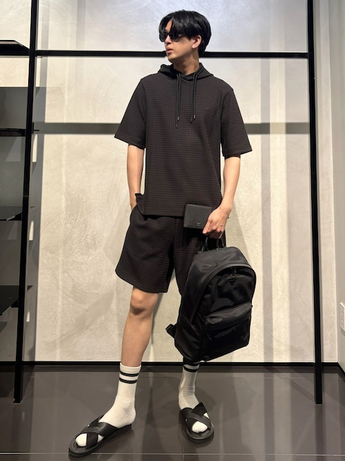 クロスサンダル レザー／マルチストライプスエード | Emporio Armani