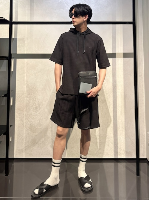 クロスサンダル レザー／マルチストライプスエード | Emporio Armani