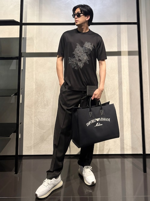 エンポリオ アルマーニ イタリー製 刺繍/ロゴ 本革レザー/キャンバス バッグ EMPORIO ARMANI トートバッグ 「エンポリオ アルマーニ