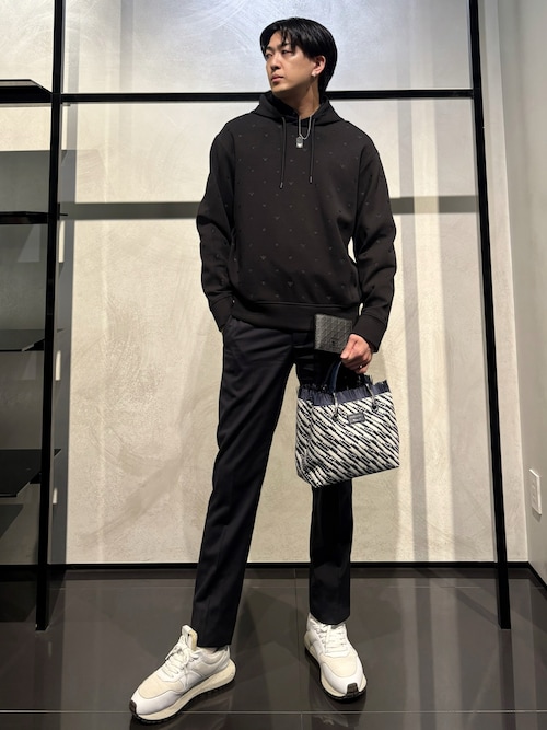 EMPORIO ARMANI▼マイクロイーグル総刺繍フードスウェットシャツ ASV フード付きスウェットシャツ ダブルジャージー マイクロ