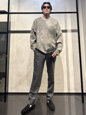 「EMPORIO ARMANI（エンポリオアルマーニ）の【エンポリオ アルマーニ】ASV スウェットシャツ ダブルジャージー オーバーサイズ イーグルプリント（スウェット、ブラウン系）」を使った、IBUKIさん（メンズ・182cm）の春コーディネート