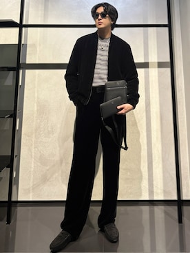 「EMPORIO ARMANI（エンポリオアルマーニ）の【エンポリオ アルマーニ】セーター バージンウールジャカード ツートン刺繍ステッチ（ニット/セーター）」を使った、IBUKIさん（メンズ・182cm）の秋コーディネート
