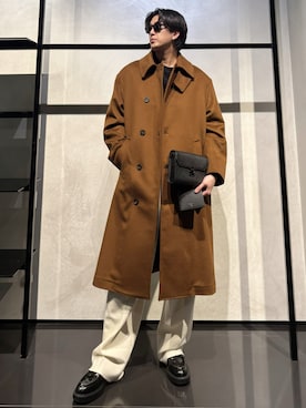 「EMPORIO ARMANI（エンポリオアルマーニ）の【エンポリオ アルマーニ】ASV Tシャツ リヨセル混紡ジャージー オールオーバーフロックロゴ（Tシャツ/カットソー、ブラック系）」を使った、IBUKIさん（メンズ・182cm）の春コーディネート