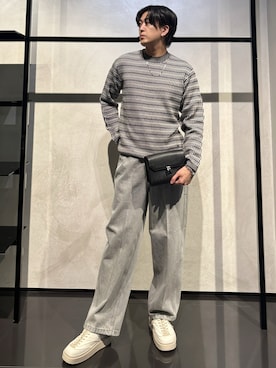 「EMPORIO ARMANI（エンポリオアルマーニ）の【エンポリオ アルマーニ】セーター バージンウールジャカード ツートン刺繍ステッチ（ニット/セーター）」を使った、IBUKIさん（メンズ・182cm）の秋コーディネート