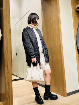 「ケーブルニット」｜「アイテム（ブルゾン）」を使った、TANAYURIさん（レディース・166cm）の秋コーディネート