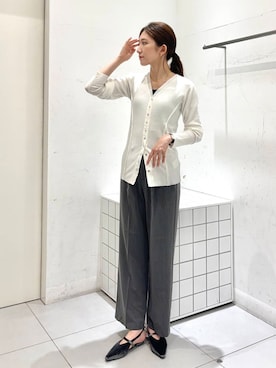 「SENSE OF PLACE by URBAN RESEARCH（センスオブプレイスバイアーバンリサーチ）のパッチワークVネックカーディガン（カーディガン/ボレロ）」を使った、sakiさん（レディース・166cm）の夏コーディネート