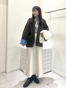 「アイテム（ノーカラーコート、ブラウン系）」を使った、sakiさん（レディース・166cm）の冬コーディネート