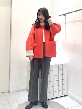 「アイテム（ノーカラーコート）」を使った、sakiさん（レディース・166cm）の秋コーディネート