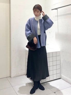「アイテム（ノーカラーコート）」を使った、sakiさん（レディース・166cm）の秋コーディネート