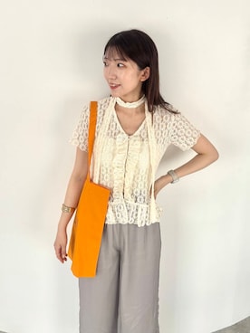 「イエベ」｜「アイテム（スラックス）」を使った、sakiさん（レディース・166cm）の夏コーディネート