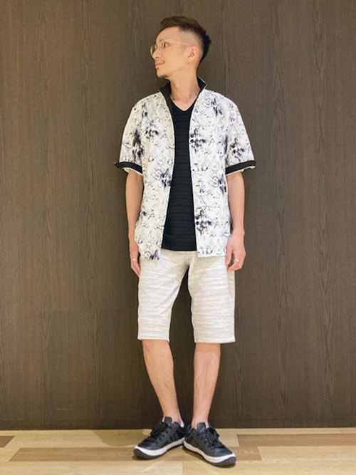 NICOLE CLUB FOR MEN シャツ アラカルトプリント半袖スタンドシャツ