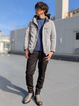 「アイテム（ナイロンジャケット）」を使った、NICOLE CLUB FOR MENさん（メンズ・180cm）の冬コーディネート