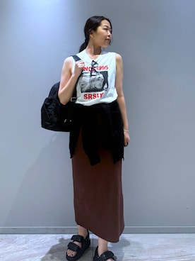 「アイテム（スカート、ブラウン系）」を使った、kyokyon9120さん（レディース・169cm）の夏コーディネート