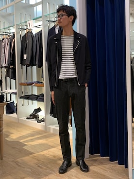 「NOLLEY’S（ノーリーズ）の【ACTIVE SECT】《限定展開》ハイストレッチダブルライダース 25AW（ブルゾン）」を使った、KIHARAさん（メンズ・188cm）の秋コーディネート
