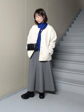 「冬の差し色コーデ」｜「アイテム（ジャケット/アウター）」を使った、mayuさん（レディース・153cm）の冬コーディネート