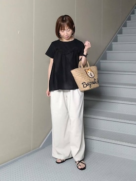 「アイテム（かごバッグ、その他）」を使った、mayuさん（レディース・153cm）の夏コーディネート