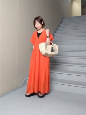 「URBAN RESEARCH Sonny Label(アーバンリサーチサニーレーベル)の楊柳ドビーシャーリングワンピース(ワンピース、レッド系)」を使った、mayuさん(レディース・153cm)の夏コーディネート