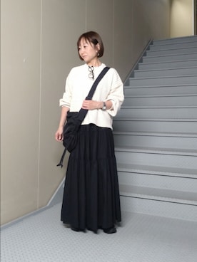 「URBAN RESEARCH Sonny Label(アーバンリサーチサニーレーベル)のモールヤーンクルーネックニットプルオーバー(ニット/セーター、ホワイト系)」を使った、mayuさん(レディース・153cm)の秋コーディネート
