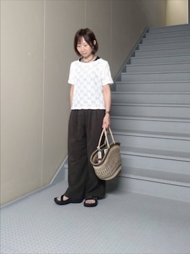 「URBAN RESEARCH Sonny Label(アーバンリサーチサニーレーベル)のベーシックレースTシャツ(Tシャツ/カットソー、ホワイト系)」を使った、mayuさん(レディース・153cm)の夏コーディネート