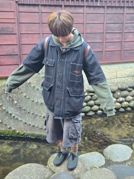 「アイテム（バックパック/リュック、ブラウン系）」を使った、hiroさん（メンズ・163cm）の春コーディネート