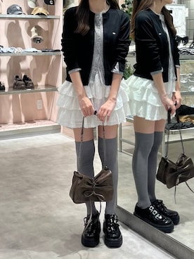 「Heather（ヘザー）のリボンショルダーBAG　129447（ショルダーバッグ、ブラウン系）」を使った、りさこさんの春コーディネート