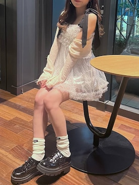 「Heather（ヘザー）のアイテム（カーディガン/ボレロ）」を使った、りさこさん（レディース・154cm）の春コーディネート
