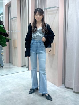 「Heather（ヘザー）のアイテム（デニムパンツ）」を使った、りさこさん（レディース・154cm）の夏コーディネート