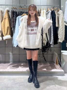 「Heather（ヘザー）の【累計10万本】楽ちんなのに美脚！秋冬No.1ブーツ　インヒールストレッチロングブーツ　571563（ブーツ）」を使った、りさこさん（レディース・154cm）の冬コーディネート